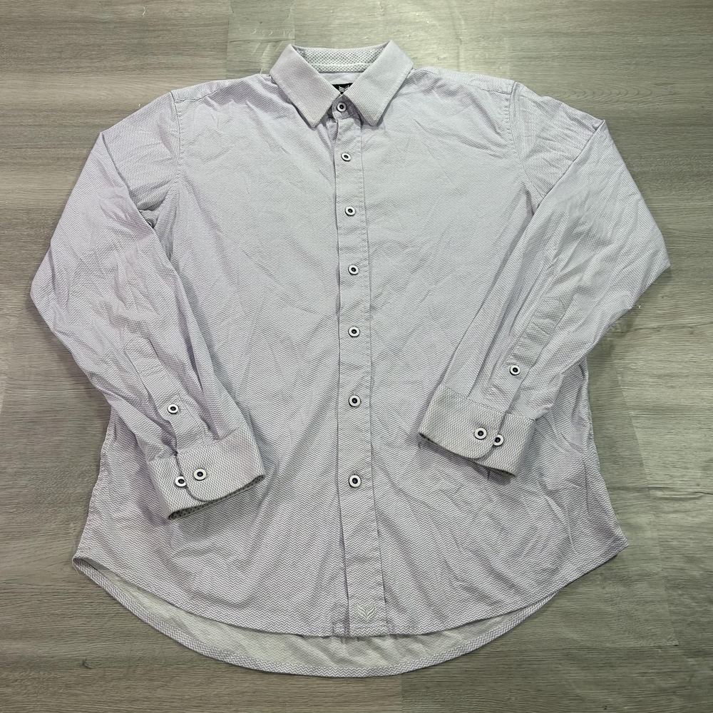 Buttercloth‎ Dress Shirt Mens Medium Purple Geometric Slim Fit Button Up Cotton